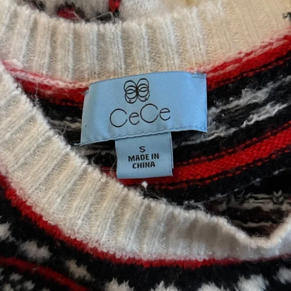 CeCe Red Hearts FairIsle Nordic Pattern Sweater Small - Picture 5 of 7